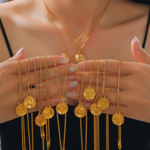 Collier de pièces astrologie plaqué or pendentif rond en relief <span class=keywords><strong>Horoscope</strong></span> collier signe <span class=keywords><strong>du</strong></span> zodiaque en acier inoxydable - Product Image 4