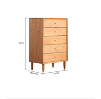 Commode haute en bois massif à bords surélevés, finition grain de noyer et chêne, 6 tiroirs, avec système de fixation à mortaise, pour chambre à coucher