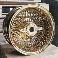 Jantes à rayons profonds 13 14 15 pouces en acier, plaquées or, 100 rayons, type Lowrider, avec spinner à 2 broches pour voiture classique