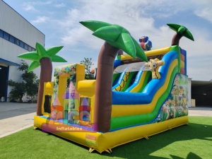 Tobogán Inflable Seco con Diseño de Jungla Vibrante, Palmeras, Tucanes y <span class=keywords><strong>Monos</strong></span> para Juegos Infantiles al Aire Libre - Product Image 3