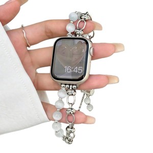 Pulsera de cuentas de piedra ojo de gato de lujo para Apple Watch 8 7, correa de metal ajustable para mujer, cadena de cuentas para reloj. - Product Image 6