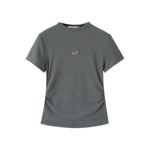 T-shirt ajusté gris à manches courtes motif papillon pour femme Runqi, taille plus, nouvelle collection printemps 2026 - Product Image 1