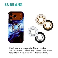 Subbank Sublimation Magnetic Phone Ring Holder Metal + PC Grip Stand, 360° °   Cincin Jari yang Dapat Diputar untuk Ponsel Emas & Perak