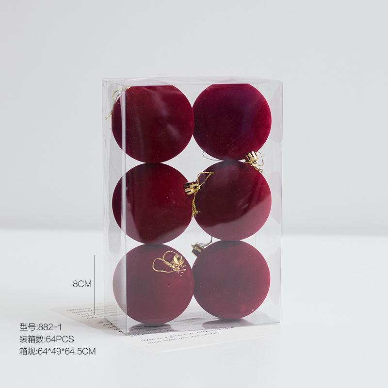 882-1 (lot de 6 pièces floquées rouge bordeaux 8 cm)