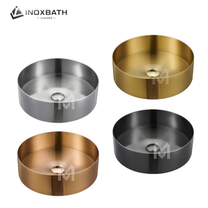 Lavabo de salle de bain rond moderne <span class=keywords><strong>en</strong></span> acier inoxydable 304 avec finition brossée pour hôtels et salles d'eau, avec drain inclus - Product Image 1