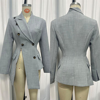 Blazer Wanita Bergaya Chic Double Breasted dengan Kerah Notch, Lengan Panjang, Potongan Asimetris, dan Pinggang Ramping untuk Jas Kantor Grosir