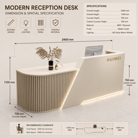 Comptoir de réception minimaliste incurvé avec éclairage LED pour salon de beauté de luxe, spa, boutique, magasin ou bureau