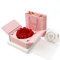 Geschenkdoos Creatieve Dubbele Bloem Verrassing Spot Zes Rozen Hartvormige Ketting Ring Valentijnsdag Acryl Box Geconserveerde Rozen Doos