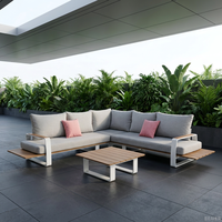 Canapé d'extérieur modulaire en forme de L, structure en aluminium et ensemble de meubles de patio en bois composite avec table basse
