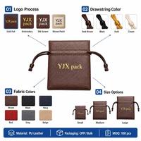 Kantong Serut Kulit PU Kustom Tas Perhiasan Kulit Imitasi Coklat Hitam Kantong Serut Kulit Kecil OEM MOQ 100