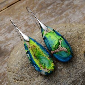 थोक डिजाइनर बोहो ट्रेंडी शाही जस्पर पत्थर के आंसू-ड्रॉप इयररिंग्स आध्यात्मिक सोने की जुताई - Product Image 3