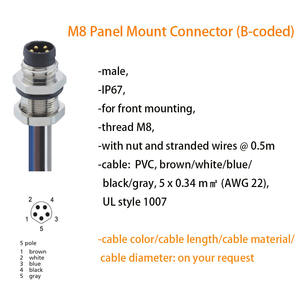 <span class=keywords><strong>Connecteur</strong></span> M8 à montage sur panneau : Code B, mâle/femelle, <span class=keywords><strong>3</strong></span>/4/5/6/8 <span class=keywords><strong>pôles</strong></span>, versions droite et angulaire, IP67, peut être testé IP68 - Product Image 4
