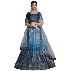 Lehenga Choli semi-cousu pour femmes, avec paillettes bleues, vêtements de fête, collection Chinon, Zeel Clothing - Product Image 1