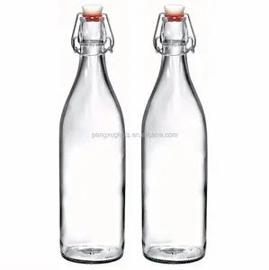 Bulk 32 oz Round Shape Glas 1 Liter Wasser flaschen für Funken getränke mit Swing Top