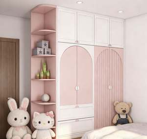 Armoire en bois de style ludique pour enfants avec autocollants de dessins animés, organisateur de vêtements portable pour chambre d'enfant, crèche - Product Image 2