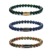 Bracelet perlé unique en pierres précieuses avec fermoir magnétique, motif du Zodiaque Chinois et mantra des vœux, design spirituel, plaqué or