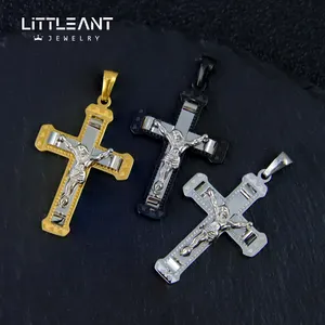 High Quality Stainless Steel Jesus Pendant Men Women Gold Plated Crucifix Black & Silver Religious Necklace Pendant Wholesale