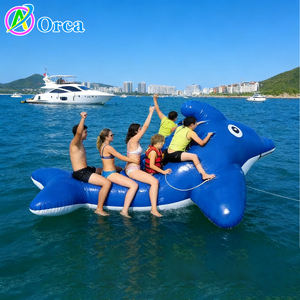 เรือลากจูงรูปวาฬสีน้ำเงินแบบเป่าลมใหม่ เรือเป่าลมรูปสัตว์วาฬ เรือลอยน้ำเป่าลม ของเล่นลากจูงเป่าลม เกมกีฬาทางน้ำ - Product Image 6