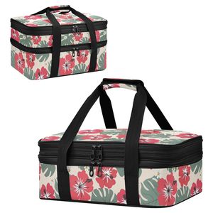 Sac isotherme double compartiment pour plats à emporter, motif floral hawaïen, en aluminium, pour fêtes et pique-niques - Product Image 1