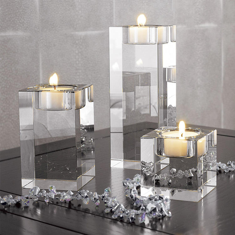 Candelabro de cristal sólido para mesa de boda, soporte de vela transparente de lujo, moderno, cubo