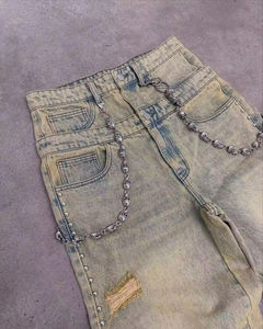 <span class=keywords><strong>Jeans</strong></span> Larghi da <span class=keywords><strong>Uomo</strong></span> con Logo Personalizzato, Vestibilità Ampia, <span class=keywords><strong>Vita</strong></span> Alta, Lavaggio Acido, Stile Vintage, Gamba Larga, Denim Effetto Consumato - Product Image 5