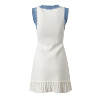 Robe courte en maille ajustée à manches courtes en denim patchwork pour femme, conçue pour le printemps et l'été, à simple boutonnage
