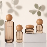 Ensemble de flacons cosmétiques en verre carré noir fumé de luxe avec bouchon en bois naturel 30-120ml, pompe à lotion, pot à crème, emballage pour soins de la peau OEM