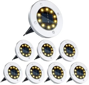 Lampes solaires LED pour jardin, à longue autonomie, 8 LED, lampes solaires à disque, lampes de sol, lampes solaires pour marches - Product Image 1