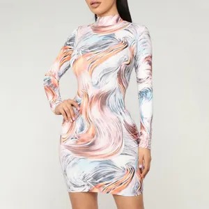 Groothandel Lange Mouw Sexy Bodycon Print Casual Kleding Voor Dikke Vrouwen Jurk