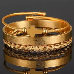 Pulsera de acero inoxidable para hombre, brazalete abierto con grabado de palabras bíblicas, Cable trenzado, brazalete cruzado - Product Image 2