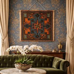 Décoration murale tissée moderne en bleu indigo surteint vintage, design géométrique abstrait carré, lot multi-pièces pour Diwali et mariage - Product Image 3