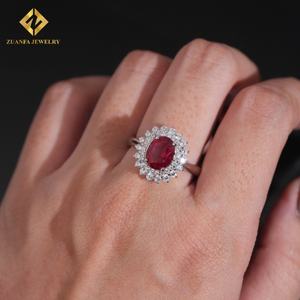 Vente en gros d'usine Bague en argent sterling S925 Pierre précieuse ovale rouge Pierre VVS Bague pour femme Bague en pierre précieuse colorée - Product Image 4
