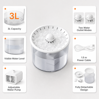 Fontaine à eau intelligente ronde pour animaux de compagnie, distributeur d'eau automatique de 3L, pompe à eau réglable, bol amovible pour chats et chiens