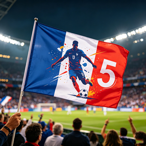 Drapeau de supporter personnalisé <span class=keywords><strong>France</strong></span> Mbappé, impression numérique colorée, 100% polyester, pour matchs de football - Product Image 2