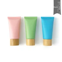 Emballage cosmétique bouteille vide capacité 50/60/80/100/120ml couvercle en bambou grain de bois matériau PP avec joint de pompe pour crème pour le visage