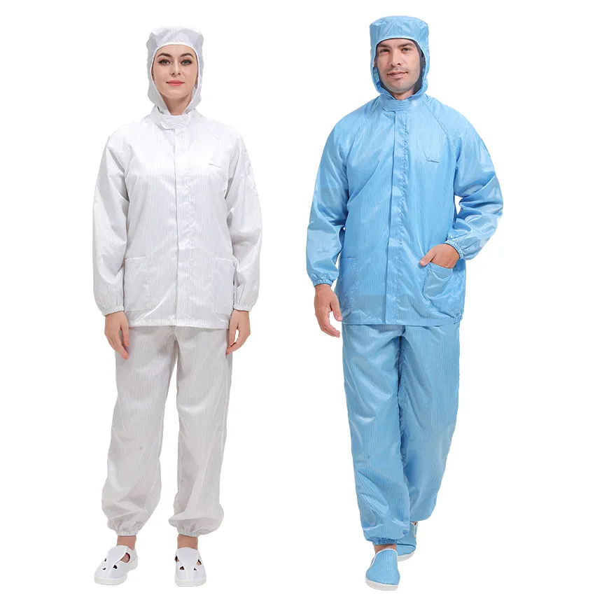 ESD pakaian antistatik poliester pakaian kamar bersih untuk ruang pembersih seragam pabrik makanan Coverall