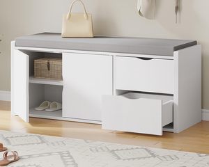 SENYU Spacesaving Hallway <b>Shoe</b> Rack <b>Storage</b> Bench Cushioned Seating Mudroom Organizer Pullout Drawers Open Shelf Unit - Product Image 1