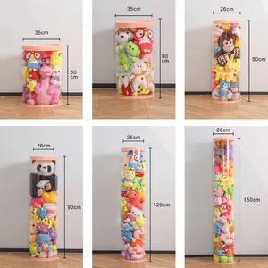 Cubo de almacenamiento de juguetes cilíndricos de plástico transparente Organizador Contenedores de almacenamiento de muñecas para niños Caja cilíndrica
