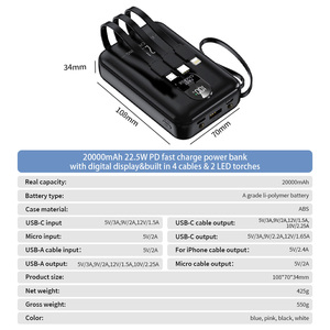 Batería Externa de Carga Rápida PD de 22.5W al por Mayor con Cable Integrado, 10000mAh de Alta Capacidad, Pantalla Digital, Banco de Energía Portátil - Product Image 5