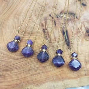 Wholesale Bulk Natural Stone Amethyst Amazonite Rhombus Shaped <strong>Mini</strong> Oil <strong>Diffuser</strong> <strong>Necklace</strong> Crystal Quartz Perfume Bottle for Gift - Product Image 6
