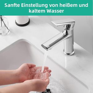 Robinet de lavabo Cobbe contemporain à monobloc monotrou, économie d'eau, finition chromée, valve en céramique pour eau froide et chaude - Product Image 4