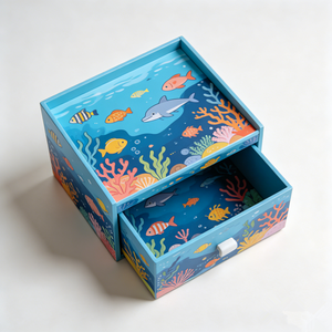 Caja de Almacenamiento de Juguetes para Niños con Temática <span class=keywords><strong>del</strong></span> Mundo Submarino Azul, Ecológica, a Base de Soya, con Diseño de Criaturas Marinas, de Cartón Corrugado con Cajones - Product Image 3