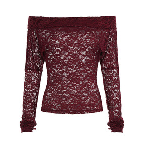 Camiseta Básica Pure Desire - Top de Manga Larga con Hombros Descubiertos para Mujer, Transpirable, con Cuello de Encaje, Corte Regular, para Combinar en Capas, Venta al Por Mayor - Product Image 6