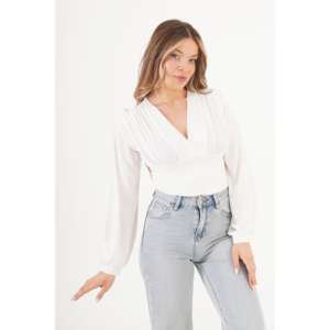 Chemisier Chic Femme Col V en Tissu Tricoté à Motifs Floraux, Buste Drapé avec Col Volanté, Tailles XL - Idéal pour le Bureau et les Fêtes - Product Image 3