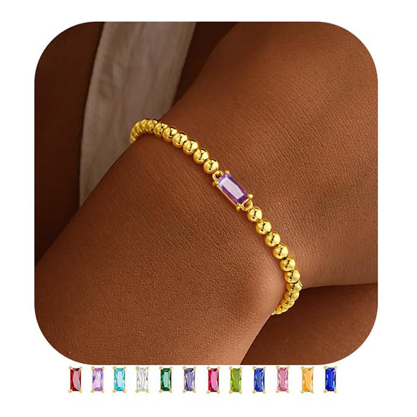 สร้อยข้อมือลูกปัดอเมทิสต์และทองคำ