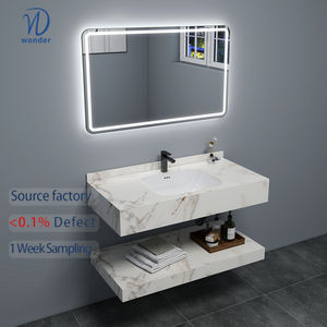 Espejo Inteligente para Baño con Lavabo Integrado, Espejo de Piedra Sinterizada, Espejo Inteligente Moderno de Cerámica Rectangular, Mueble de Baño Pulido - Product Image 1