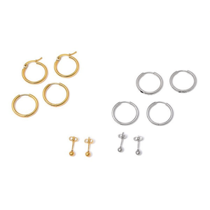 Juego de 6 Aros de Acero Inoxidable, 3 Dorados y 3 Plateados, Joyería de Moda Unisex, Estilo Moderno - Product Image 2