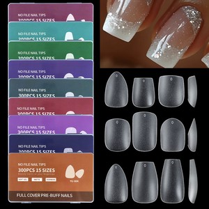 9 Optionen 300 Nagel verlängerungen Nahtlos Ultra dünne volle Hälfte Zwei Aufkleber Kein Polieren Kurzfinger-Design kleber Vorgefertigt - Product Image 2