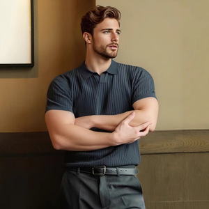 폴로 셔츠 얇은 턴다운 칼라 다용도 니트 솔리드 컬러 라이트 성숙한 통근 짧은 필링 방지 여름 기본 남성 - Product Image 2