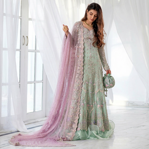 Embroidered Silk Net Shawl Floral Ethnic Scarf Sheer Statement <b>Wrap</b> Skin-Friendly for Wedding Party <b>Bridal</b> Wear - Product Image 1